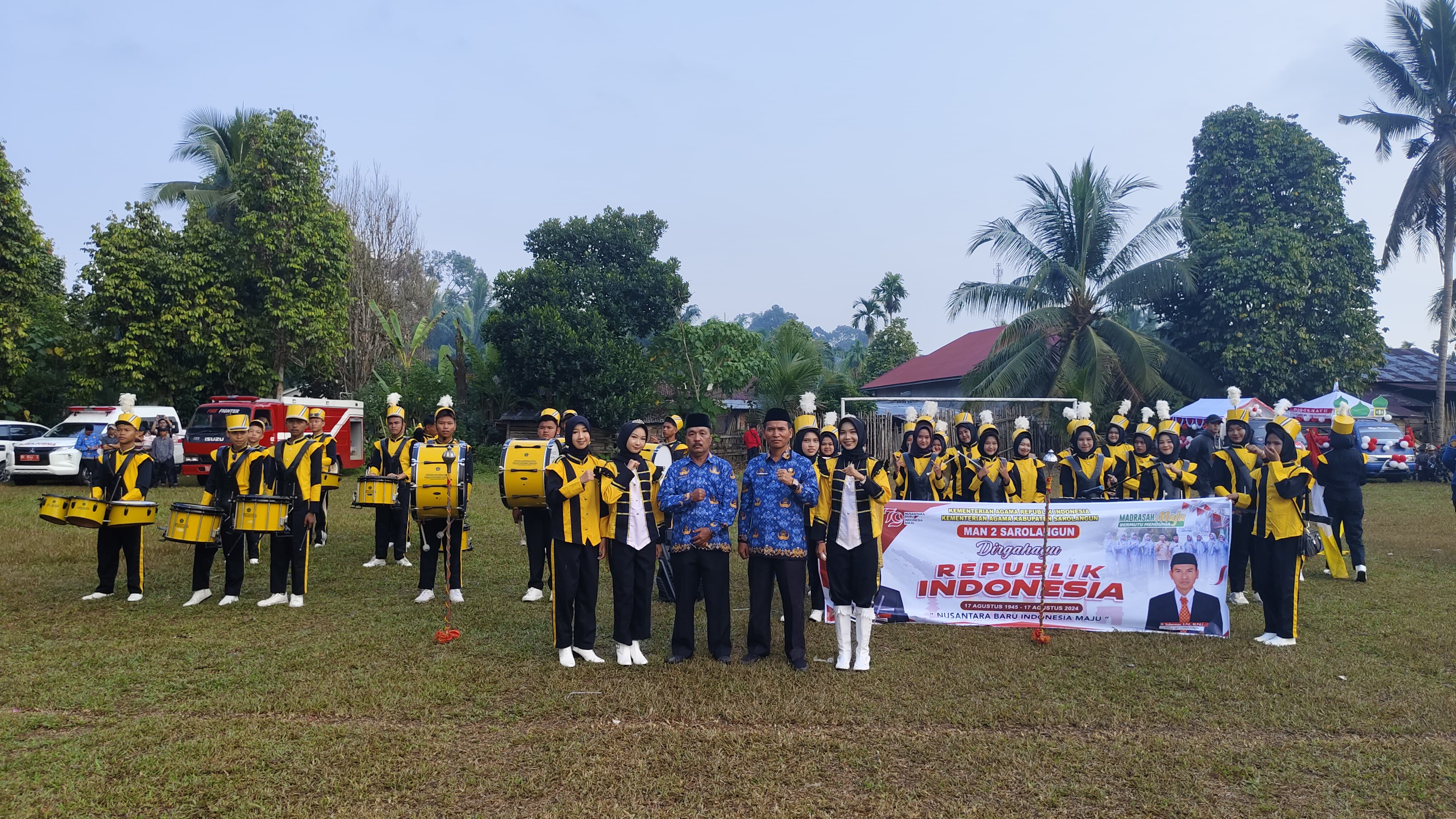 Marching Band MAN 2 Sarolangun Meriahkan Upacara HUT RI Ke 79 Dikecamatan Bathin VIII